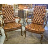 LIBRARY ARMCHAIRS, a pair, Queen Anne style,