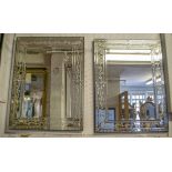 WALL MIRRORS, a pair, Venetian design rectangular each with etched marginal plates, 122cm H x 92cm.