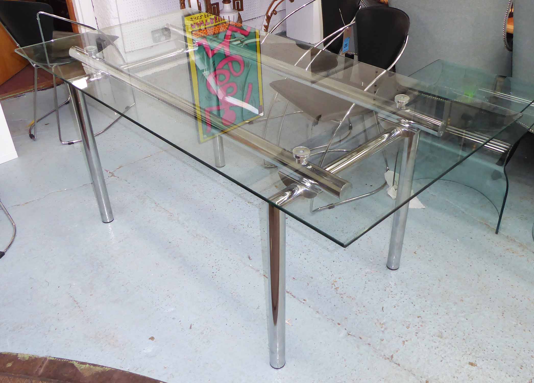 DINING TABLE, contemporary Bauhaus style, tempered glass top, 160cm L x 80cm x 76cm H.