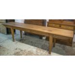 ENGLISH REFECTORY TABLE, mid 20th century oak planked with tapering turned supports,