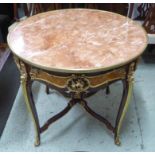 CENTRE TABLE, Louis XV style, parquetry and brass mounted with circular marble top,