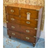 CAMPAIGN CHEST, 19th century English teak and brass bound,