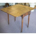 PEMBROKE TABLE, George IV mahogany with hinged top above a real and opposing dummy drawer,