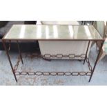 CONSOLE TABLE, French provincial style, wrought metal base, 150cm x 36cm x 80cm H.