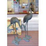 GARDEN CRANES, a duo, Meiji style verdigris finish, 160cm H tallest.