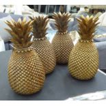 DECORATIVE PINEAPPLES, a set of four, gilt finish, 30cm H.