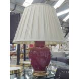 TABLE LAMP, Chinese style ceramic base with pleated shade, 63cm H.