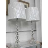 TABLE LAMPS, a pair, contemporary lead crystal, with shades, 88cm H.