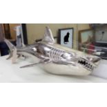 'THE GREAT WHITE SHARK', decorative study, wall mounting, polished metal finish, 100cm L.