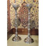 SILVER PLATED CANDLESTICKS, a pair, Ecclesiastical style, 82cm H.