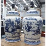 TABLE LAMPS, a pair, Chinese style blue and white ceramic, 48cm H.