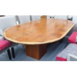 B&B ITALIA STYLE DINING TABLE, oval top burr cherrywood finish, on twin block supports,