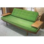 TOOTHILL SOFA BED, circa 1960, afromosia teak and copper mounted, green velvet upholstery,