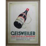 GEISWEILER CHAMPAGNE ADVERTISING POSTER, 176cm x 137cm, framed and glazed.