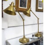 READING LAMPS, a pair, adjustable, approx 75cm H, base 23cm diam.