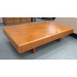 HEAL'S LOW TABLE, burr maple with a rectangular top, 160cm W x 38cm H x 95cm D.