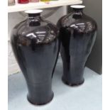 VASES, a pair, of large proportions, contemporary black glazed finish, 82cm H.
