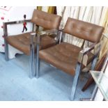 ARMCHAIRS, a pair, polished metal frames, each 58cm W.