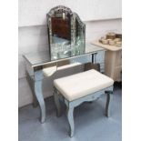 MIRRORED DRESSING TABLE, with single central drawer and etched foliate sprig decoration,