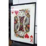 'THE KING OF HEARTS' DECOUPAGE, framed and glazed, 146cm x 100cm.