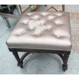 FOOTSTOOL, silvered buttoned top, 50cm x 50cm x 43cm H.