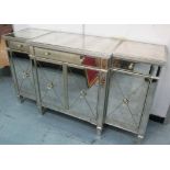 MIRRORED BREAKFRONT SIDEBOARD, with three drawers to top, four cupboards below, and square supports,