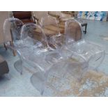 DINING CHAIRS, four, perspex, each 49cm W.