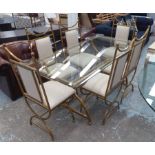 DINING TABLE, rectangular glass top on a brass effect metal base, French 1950's style,