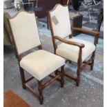 DINING CHAIRS, a set of six, oak, including two carvers,