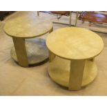 JULIAN CHICHESTER TRIBECA FAUX SHAGREEN LOW TABLES, a pair, with two circular tiers, 46cm H x 60cm.