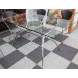 DINING TABLE, Philippe Starck inspired, rectangular glass top on chromed metal base,