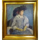 GAD FREDERICK CLEMENT (Danish 1867-1933), 'Lady with hat', oil on canvas, signed upper left,