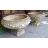 PLANTERS, a pair, with patina in reconstituted stone, 65cm x 48cm H.