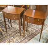 BEDSIDE/LAMP TABLES, a pair, George III design mahogany each bowfronted with two drawers,