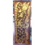 THAI PANEL, vintage carved reclining Buddha giltwood and scarlet decorated, 203cm x 75cm.