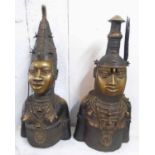 LARGE BRONZE IFE KING AND QUEEN HEAD SCULPTURES,