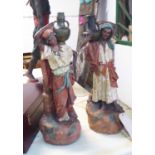 TERRACOTTA FIGURES, a pair, 'The Water Carriers', polychrome, each 54cm H.