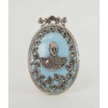 TSAR NICHOLAS II (1868-1918) COMMEMORATIVE PLAQUE, turquoise enamel and silver, Moscow 1892-1908,