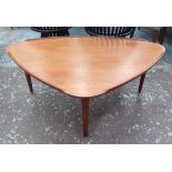 BRAMMINGE TRIANGULAR COFFEE TABLE BY AAKJAER JORGENSEN, circa 1960s, teak, 43.5cm H.