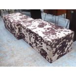 OTTOMANS, a pair, in faux cow skin finish, 98cm L x 50cm H x 40cm D.