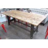 DINING TABLE, Industrial style, metal base with pine top, 85cm D x 214cm L x 77cm H.