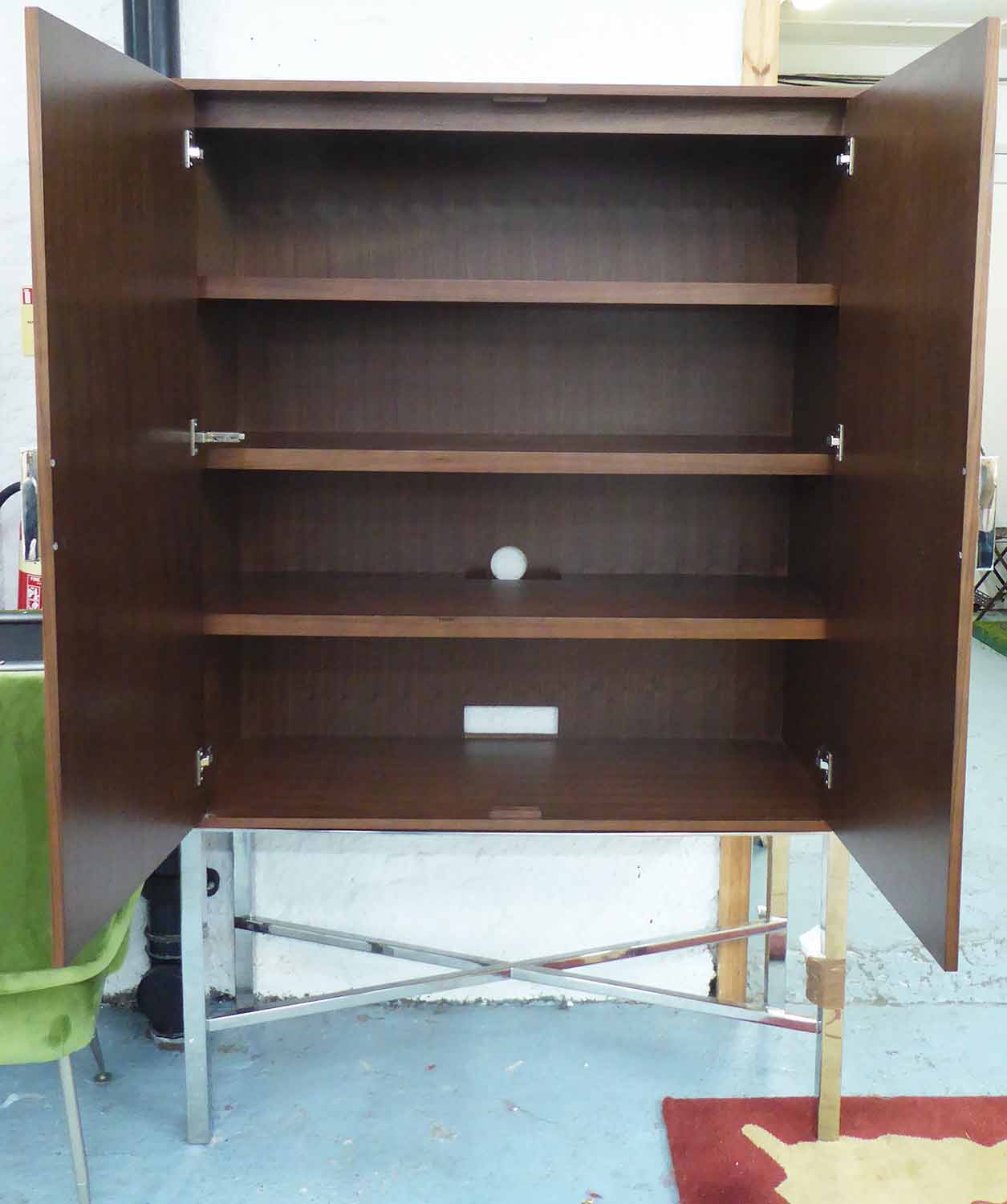 CABINET ON STAND, contemporary with three internal shelves on square chromed metal supports, - Image 2 of 2