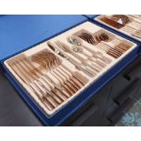 CUTLERY SETS, a boxed set of two, coppered finish, 42cm L x 26.5cm W x 6cm H.