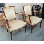 OPEN ARMCHAIRS, a pair, French 1940s, with moustache back, upholstered in cream velvet.