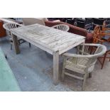 TERRACE DINING SET, contemporary weathered teak, including table, 79cm H approx and four chairs.