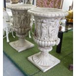 URNS, a pair, Zoffoli style reconstituted stone, 93cm H.