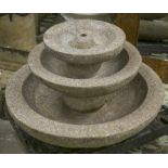 FOUNTAIN, three section, solid granite of circular bowl, cascading form, 80cm diam x 49cm H.