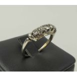 14K YELLOW GOLD RING SET FIVE DIAMONDS, size 'O'.