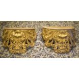 WALL CONSOLES, a pair of 19th century Italian carved giltwood,