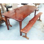 DINING TABLE, hardwood and two benches of naturalistic form, 89cm x 178cm x 77cm H.